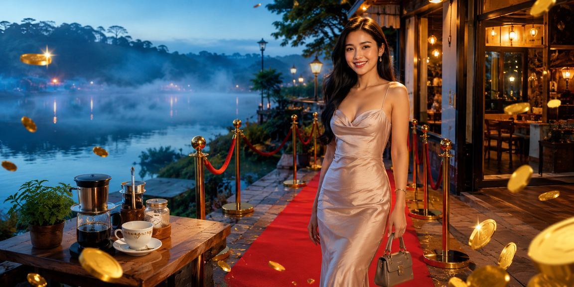 Người dùng tại Đà Lạt ngồi quán cà phê kiểm tra ưu đãi cá cược thể thao trên điện thoại buổi tối