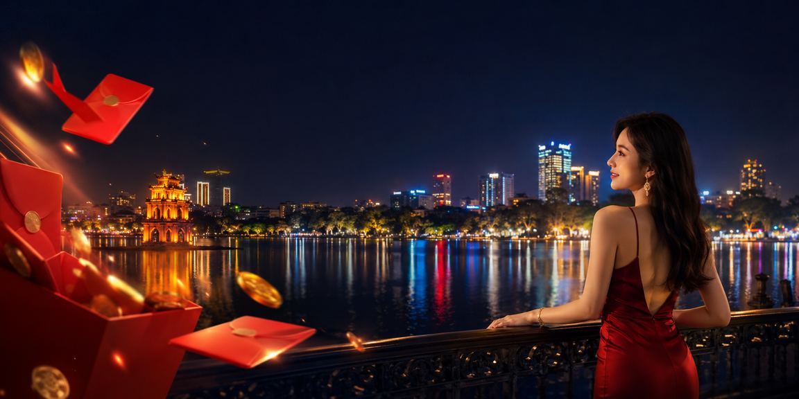 Người mẫu Hà Nội cầm phong bao đỏ tượng trưng cho bonus chào mừng khi đăng ký tài khoản mới 2200